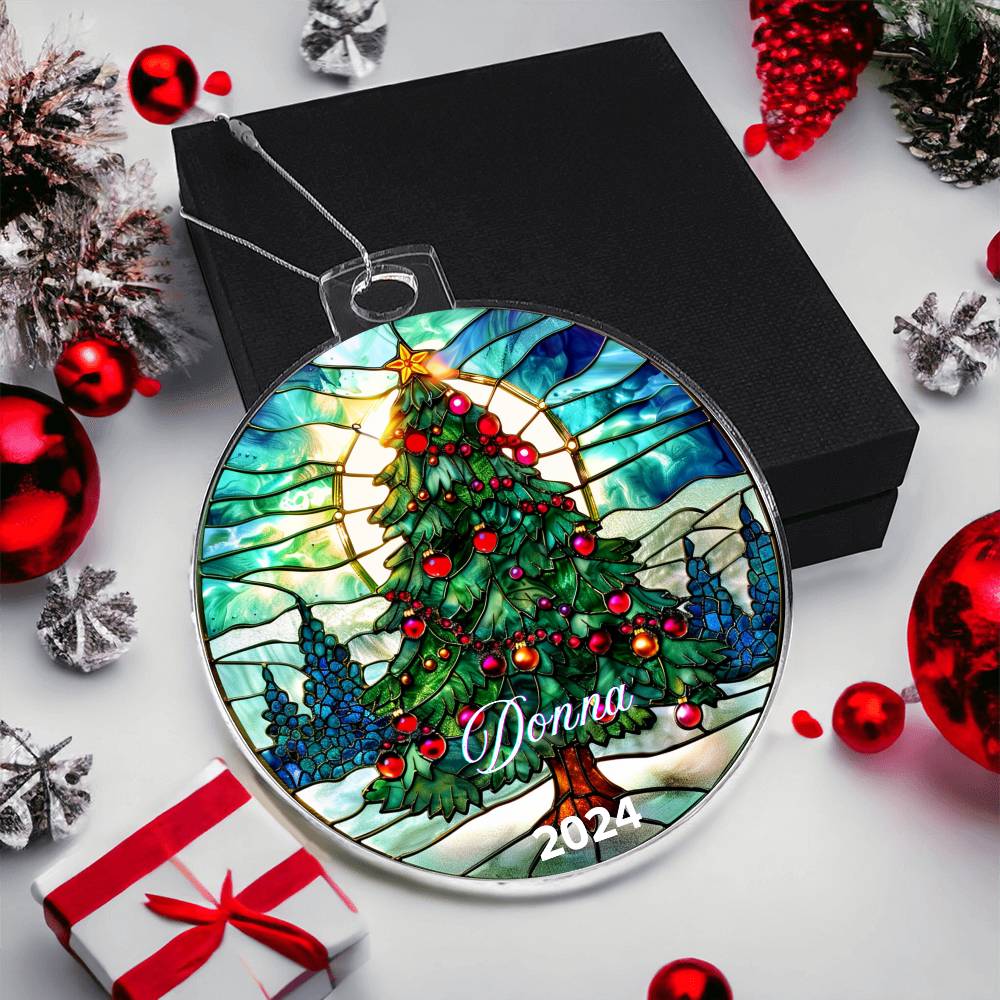 Faux Stained Glass Christmas Tree, Custom Personalized Acrylic Christmas Ornament