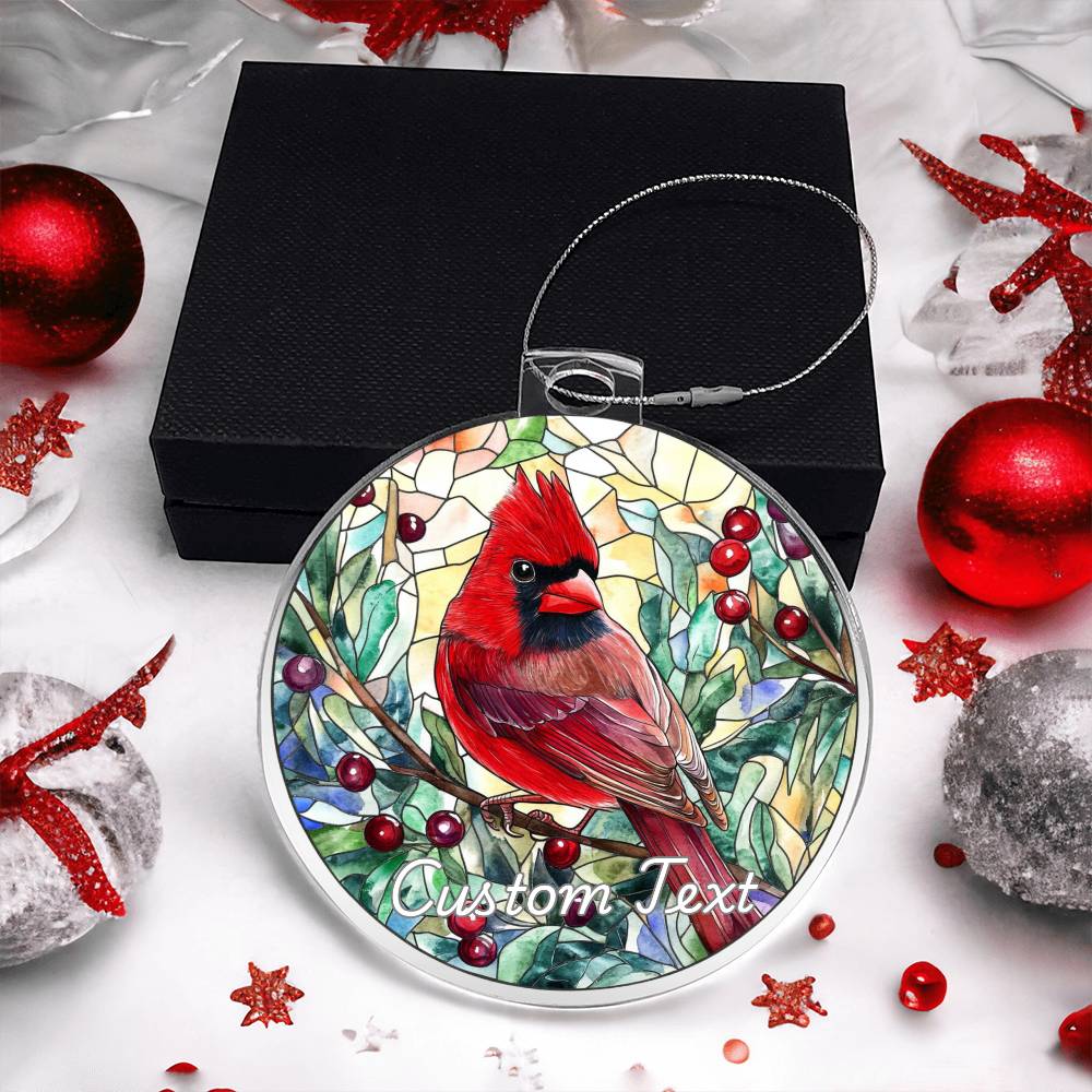 Faux Stained Glass Cardinal, Personalized Acrylic Christmas Ornament