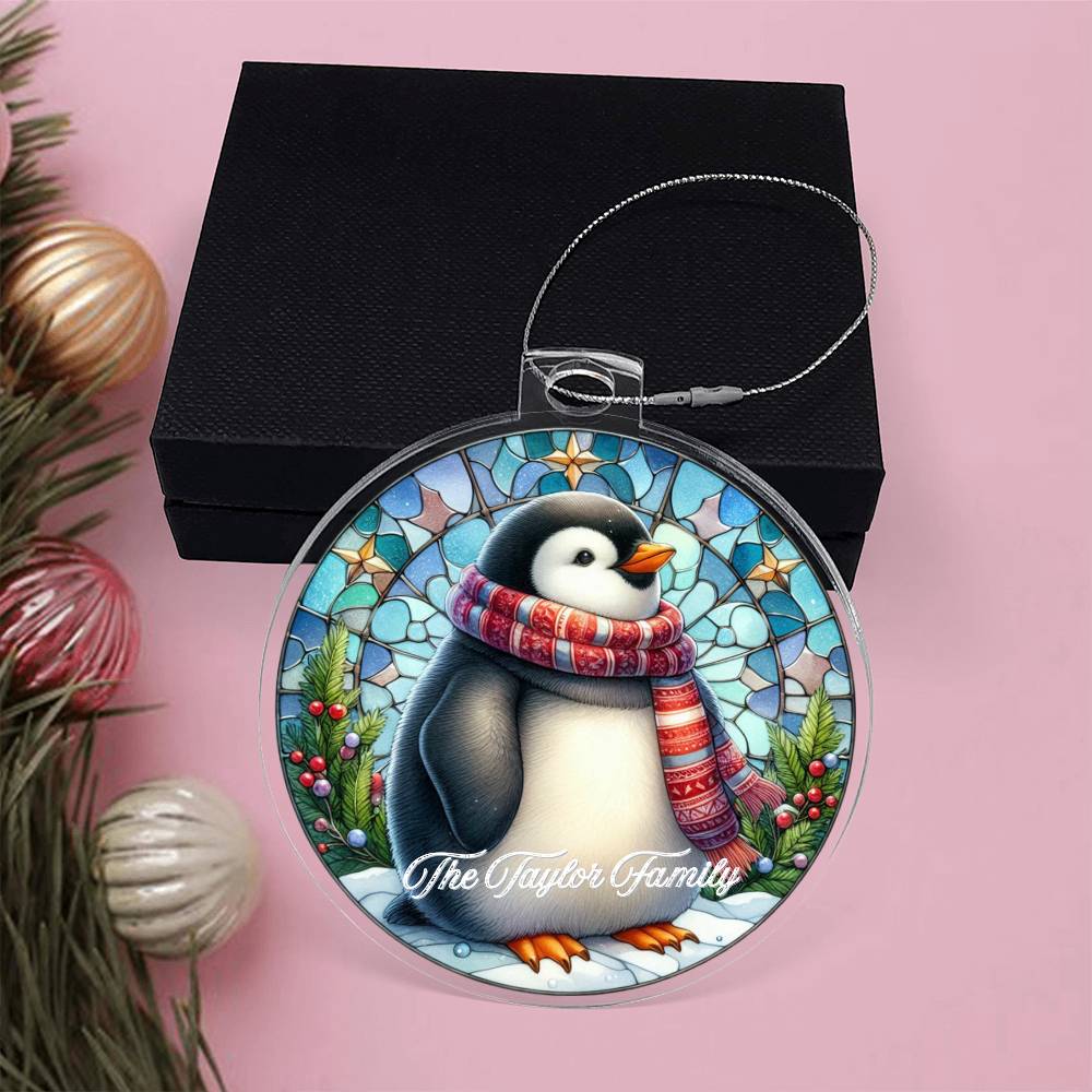 Faux Stained Glass Penguin, Custom Personalized Acrylic Christmas Ornament