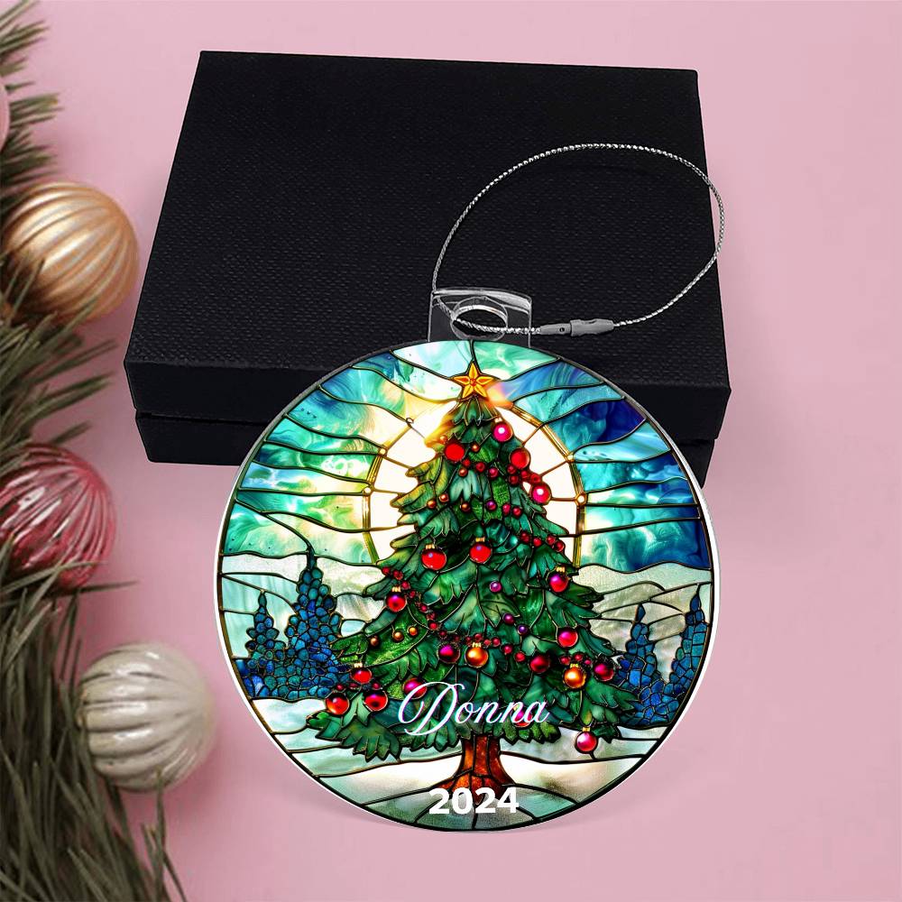 Faux Stained Glass Christmas Tree, Custom Personalized Acrylic Christmas Ornament