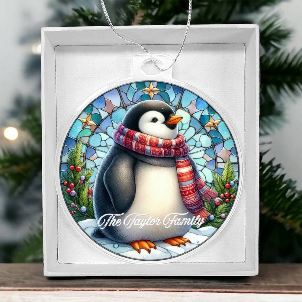 Faux Stained Glass Penguin, Custom Personalized Acrylic Christmas Ornament