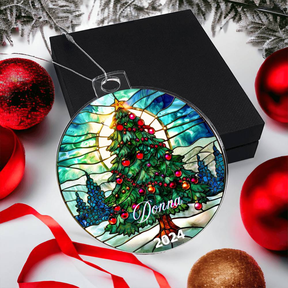 Faux Stained Glass Christmas Tree, Custom Personalized Acrylic Christmas Ornament