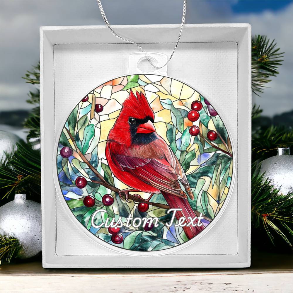 Faux Stained Glass Cardinal, Personalized Acrylic Christmas Ornament