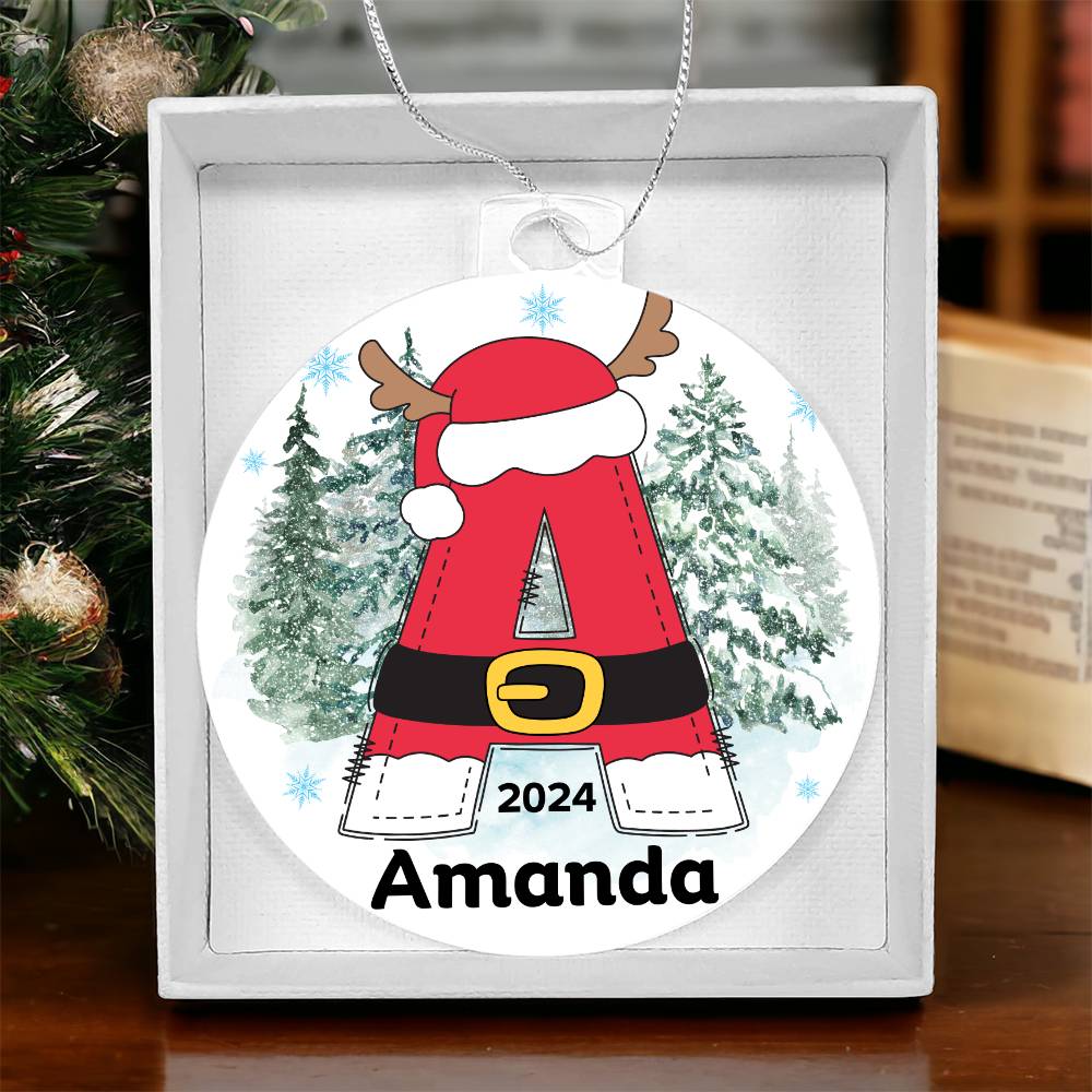 Personalized Santa Initial Christmas Ornament - Acrylic Ornament