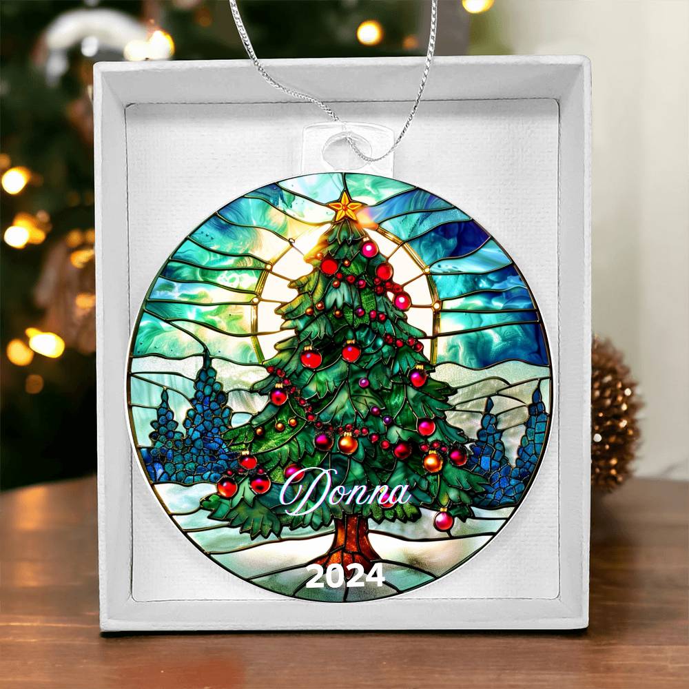 Faux Stained Glass Christmas Tree, Custom Personalized Acrylic Christmas Ornament