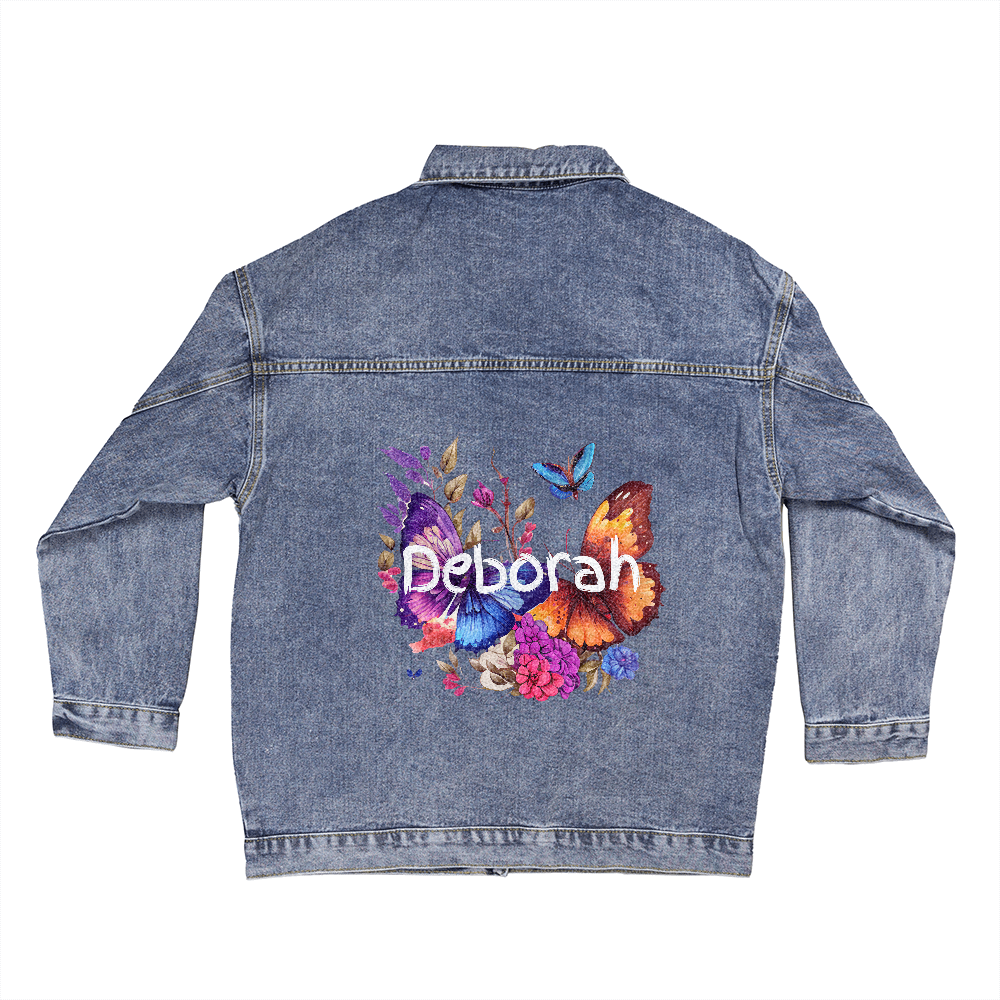 Woman's Denim Jacket - Butterflies and Flowers