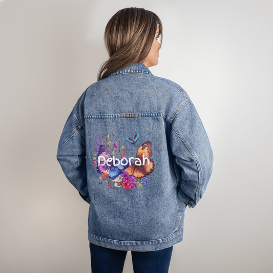 Woman's Denim Jacket - Butterflies and Flowers