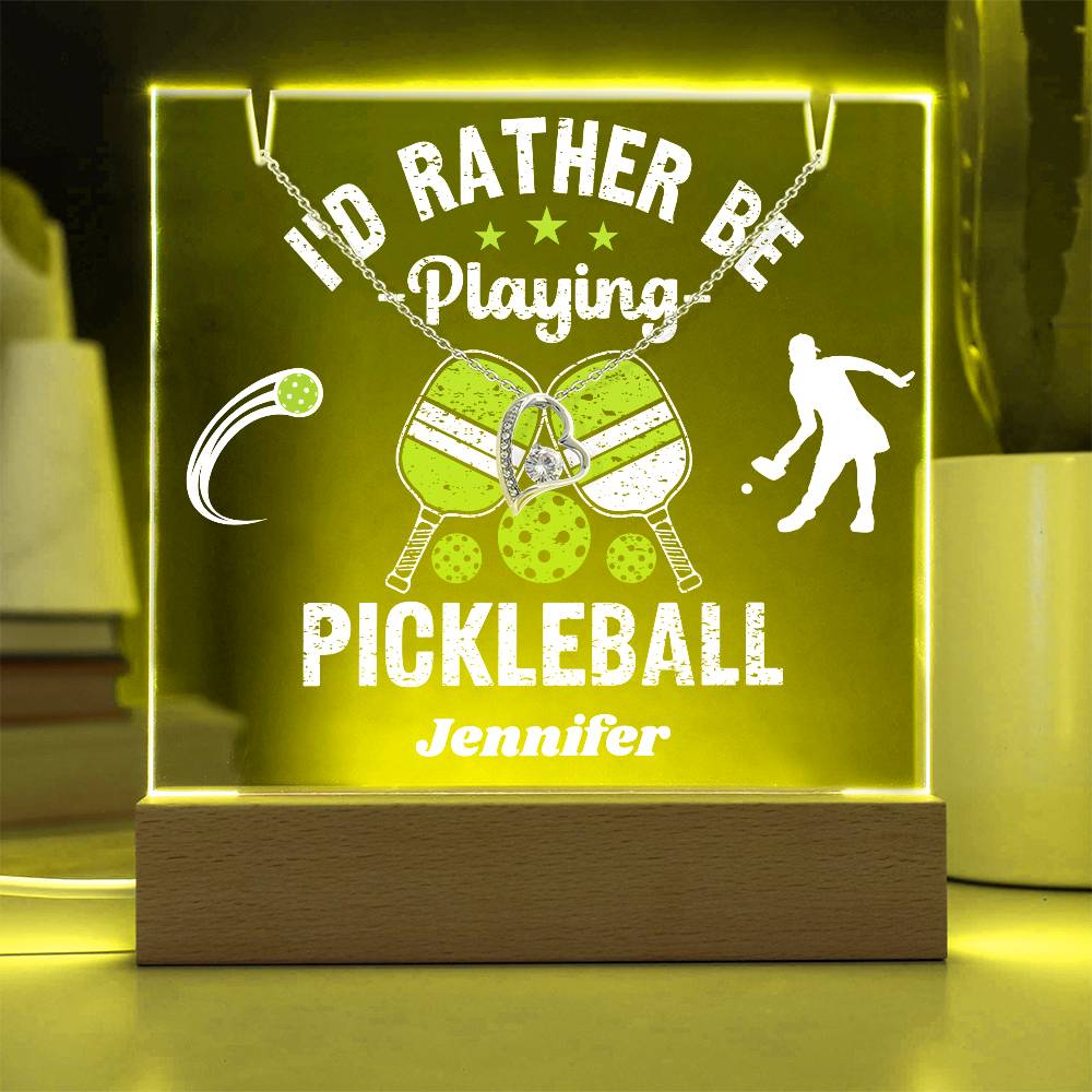 I'd Rather Be Playing Pickleball - Acrylic Keepsake and Necklace