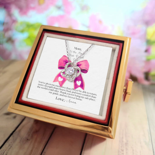 Love Knot Necklace with Rotating Rose Gift Box - To The Heart That Raised Me