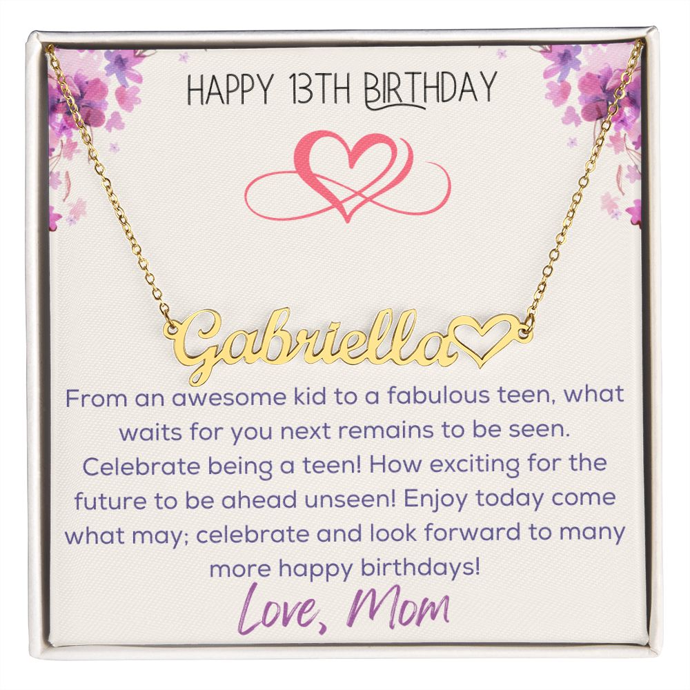 Heart Name Necklace - Happy 13th Birthday