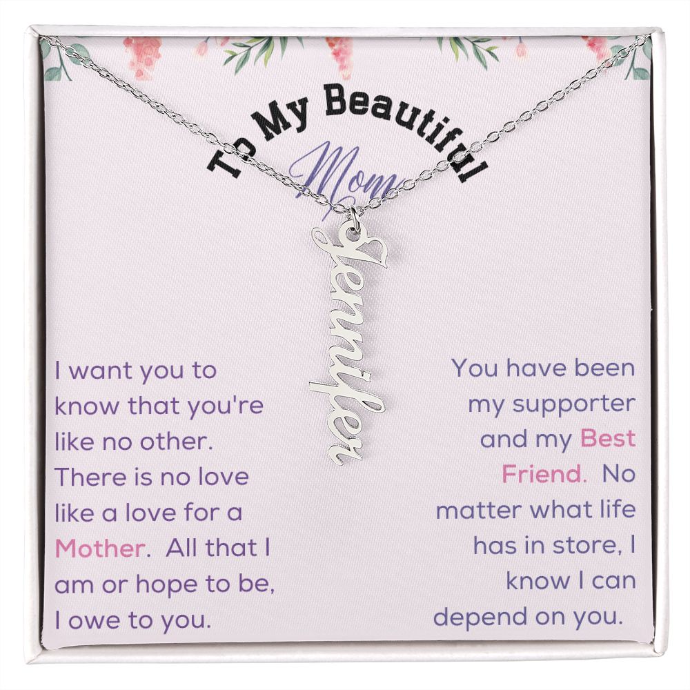 Vertical Name Necklace - To My Beautiful Mom