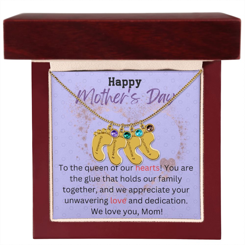 Engraved Baby Feet with Birthstone - Happy Mother's Day, To the queen of our hearts