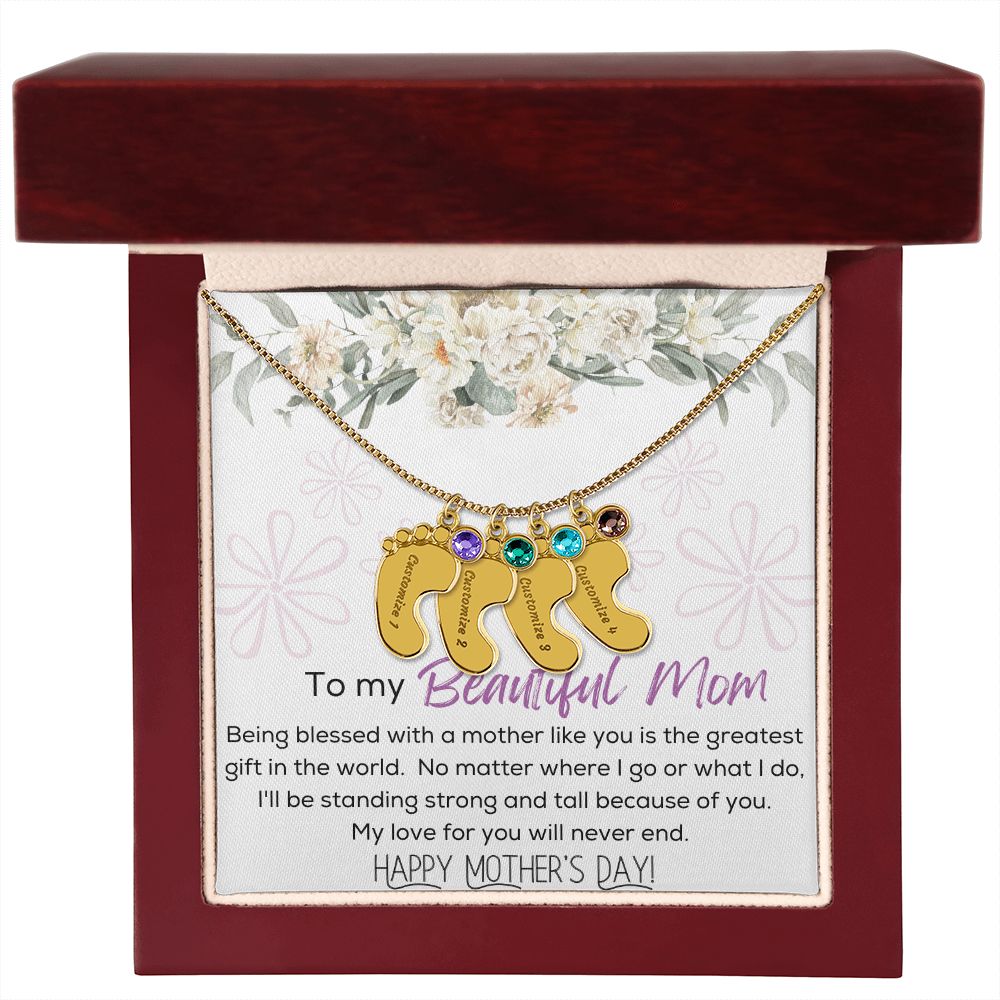 Engraved Baby Feet with Birthstone - To My Beautiful Mom